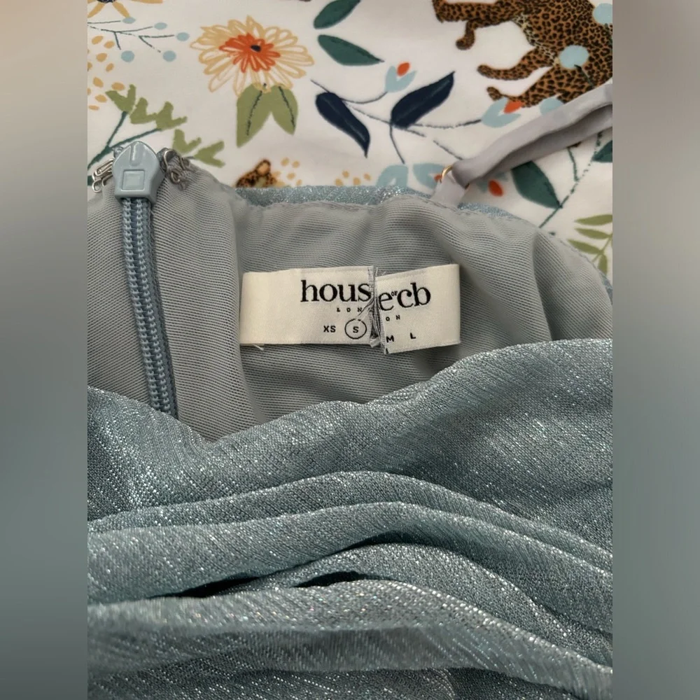 HOUSE OF CB Fornarina Baby Blue Sparkle Silvermist Fairy Glitter Ruched Dress - Picture 14 of 16